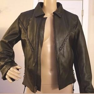 ZONY Inc Women's Blk Leather Motorcycle Jacket XS